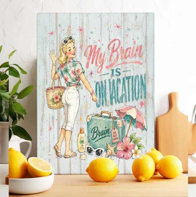 Avery Lane Gifts My Brain is on Vacation skærebræt glas 28x38 cm