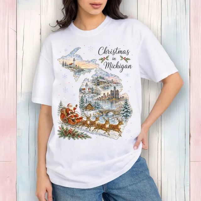 Avery Lane Gifts Christmas Michigan T-shirt hvid bomuld