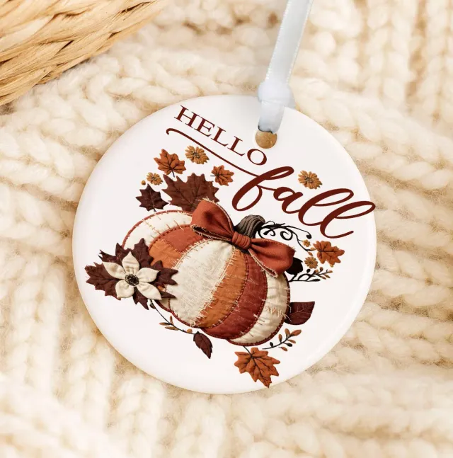 Avery Lane Gifts Hello Fall Quilted Pumpkin ornament porcelæn