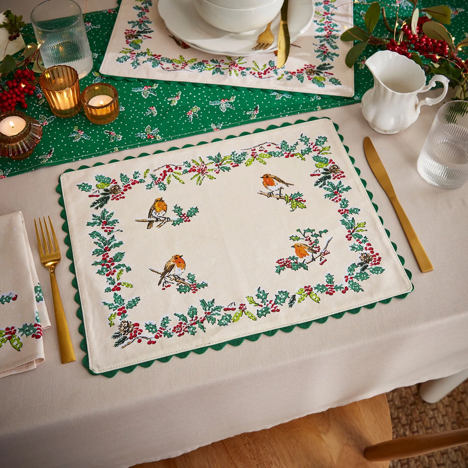 Ulster Weavers Christmas Robins dækkeservietter 2-pak grøn