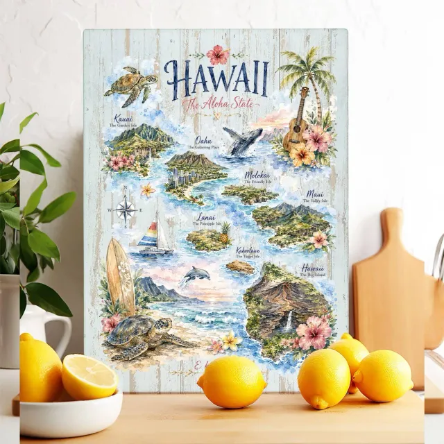Avery Lane Gifts Hawaii State Map skærebræt glas 28x38