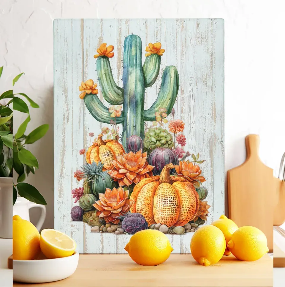 Avery Lane Gifts Fall Pumpkin Saratoga Cactus Flowers glasskærebræt 20x28 cm hærdet