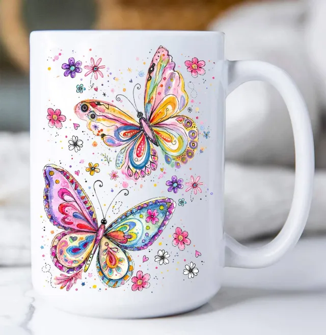 Avery Lane Gifts Butterflies krus keramik 443 ml farverigt
