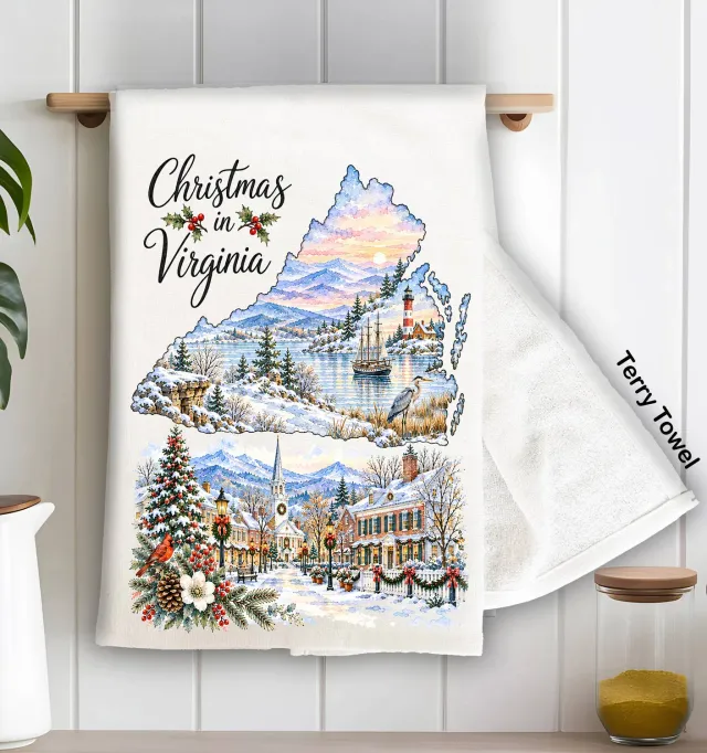 Avery Lane Gifts Christmas in Virginia State Map karklud 100% bomuld