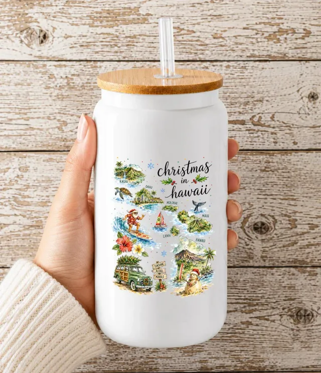 Avery Lane Gifts Christmas in Hawaii State Map drikkeglas 473 ml med låg