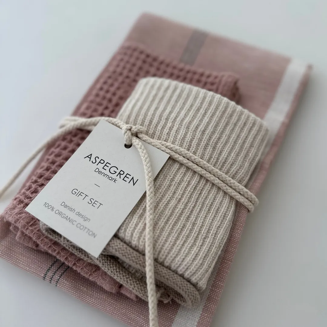 AspEgren Lychee køkken gavesæt viskestykker 3 dele beige bomuld