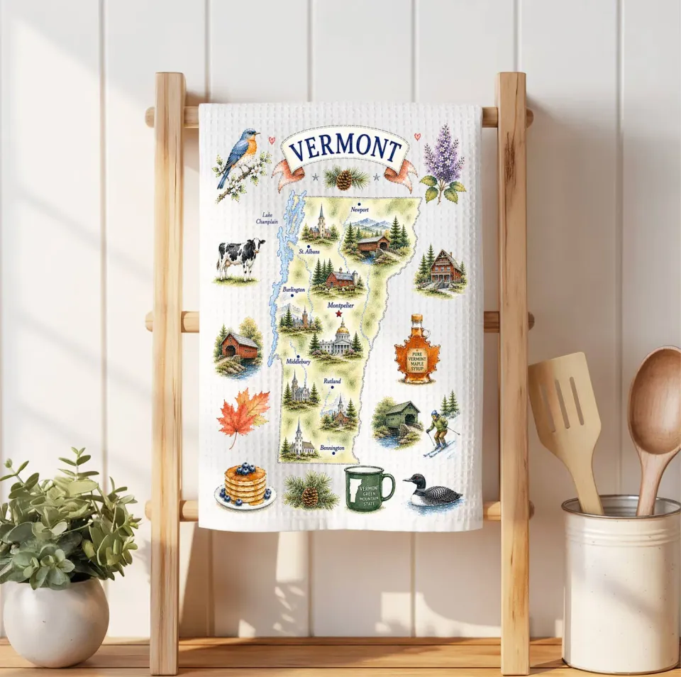 Avery Lane Gifts Vermont State Map viskestykke vaffel