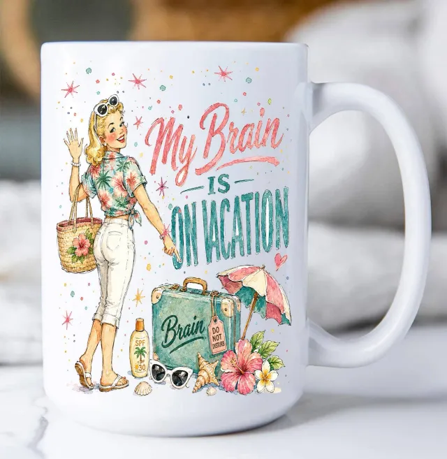 Avery Lane Gifts Brain Vacation Kop hvid keramik 443 ml
