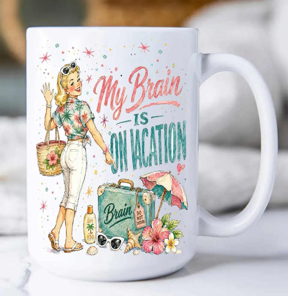 Avery Lane Gifts Brain Vacation Kop hvid keramik 443 ml