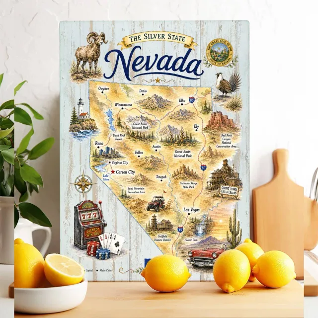 Avery Lane Gifts Nevada State Map Landmark skærebræt glas 28x38