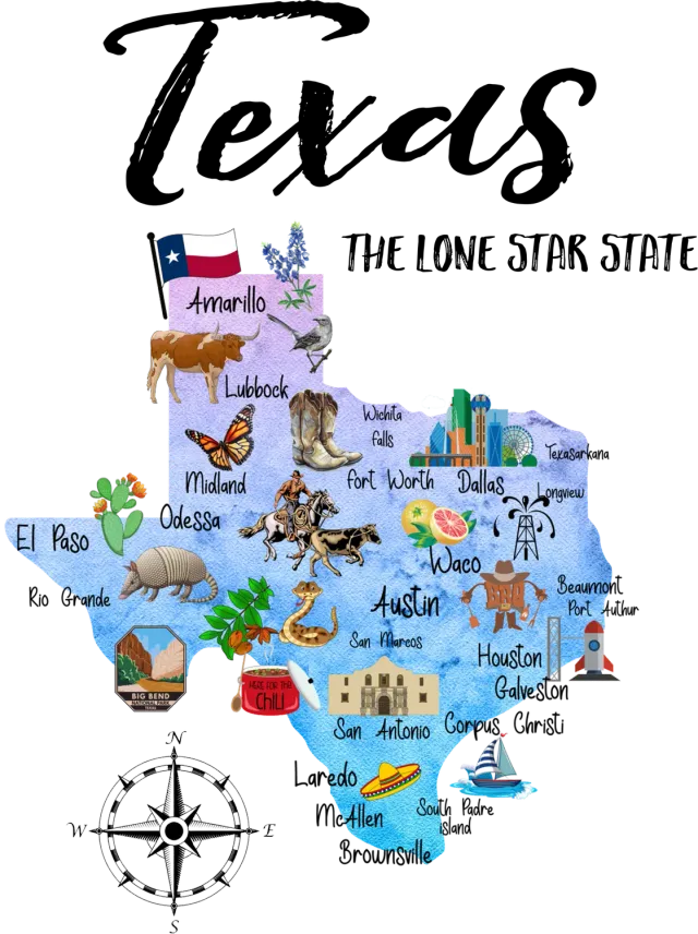 Avery Lane Gifts Texas State Map souvenir kortmotiv