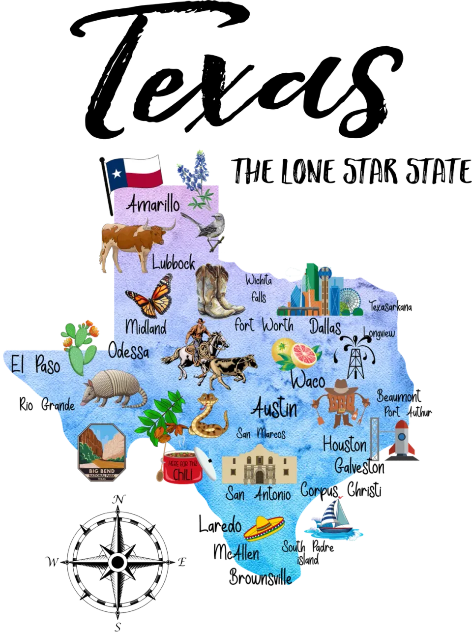 Avery Lane Gifts Texas State Map souvenir kortmotiv