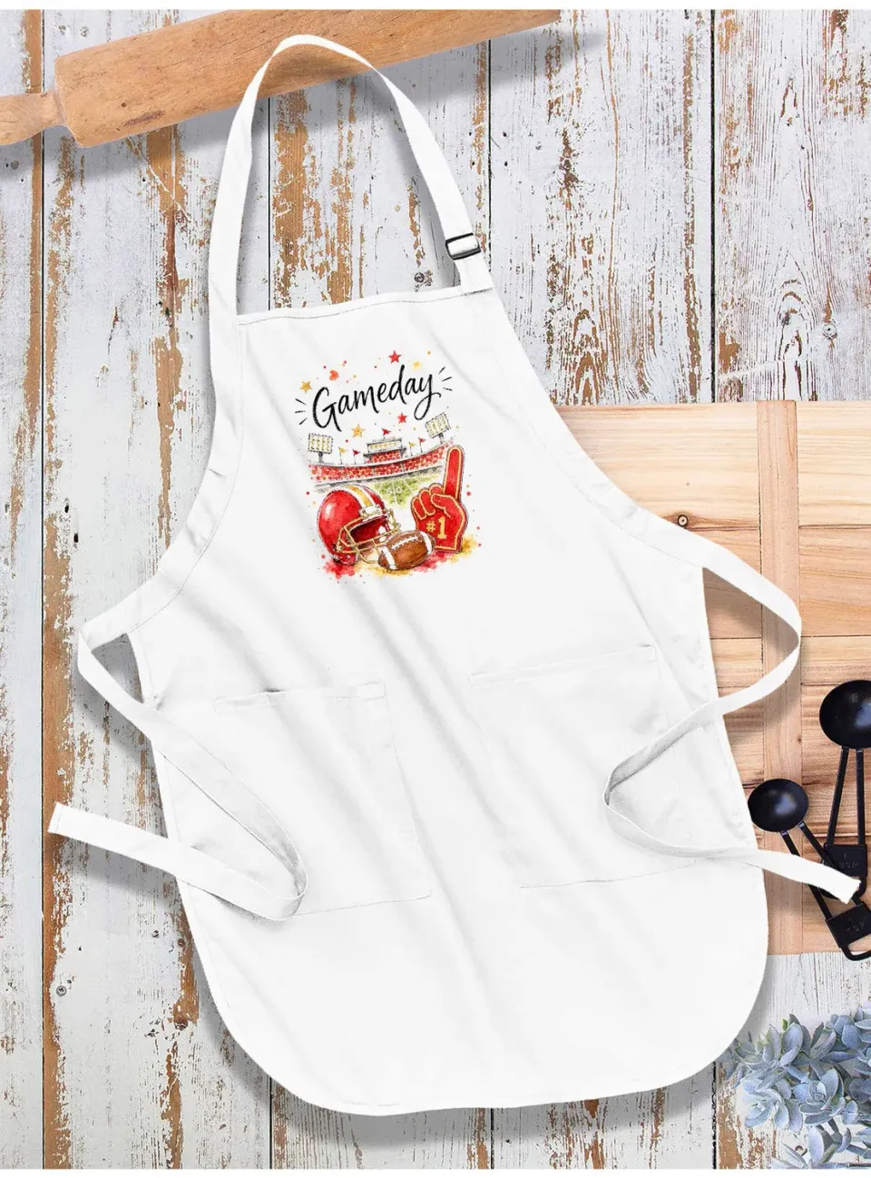 Avery Lane Gifts Gameday Football Gold & Red forklæde bomuld