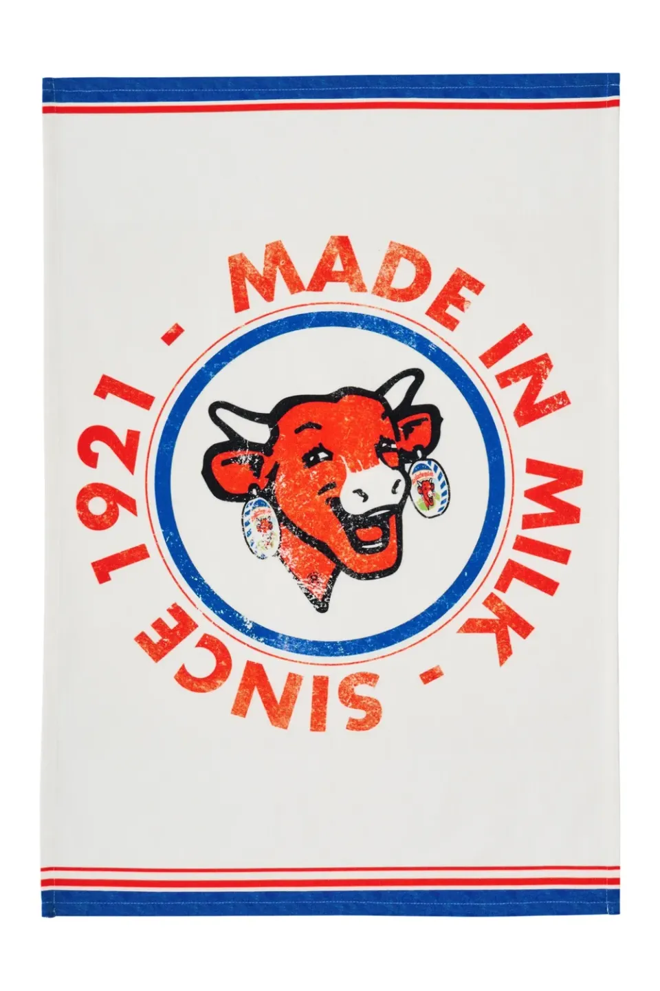 Coucke Laughing Cow 100 Years viskestykke hvid bomuld 50x75