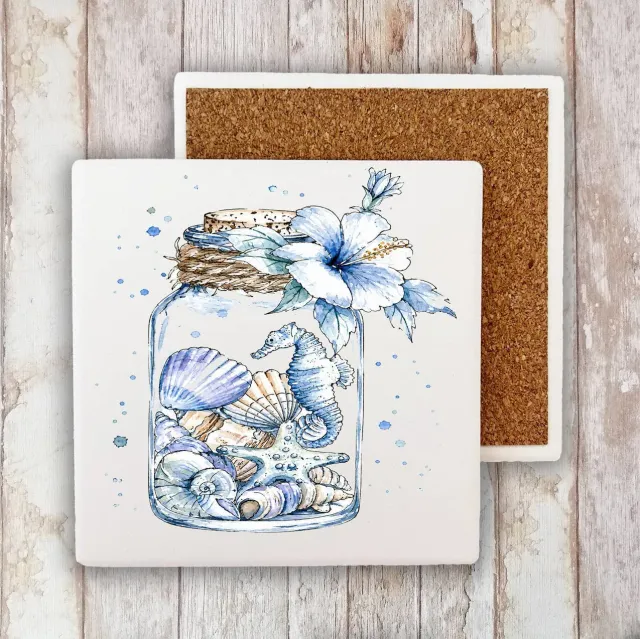 Avery Lane Gifts Coastal Blue bordskåner sten 10x10 cm musling