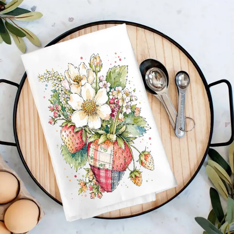 Avery Lane Gifts Watercolor Quilted Strawberry viskestykke bomuld 69x69 cm
