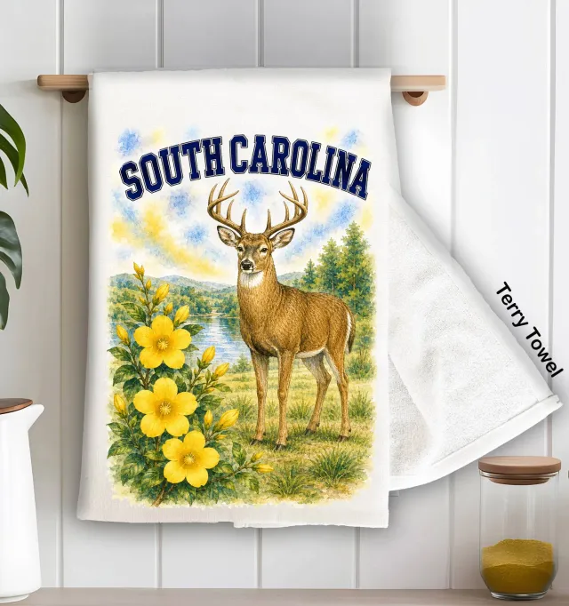 Avery Lane Gifts South Carolina køkkenhåndklæde hvid frotté