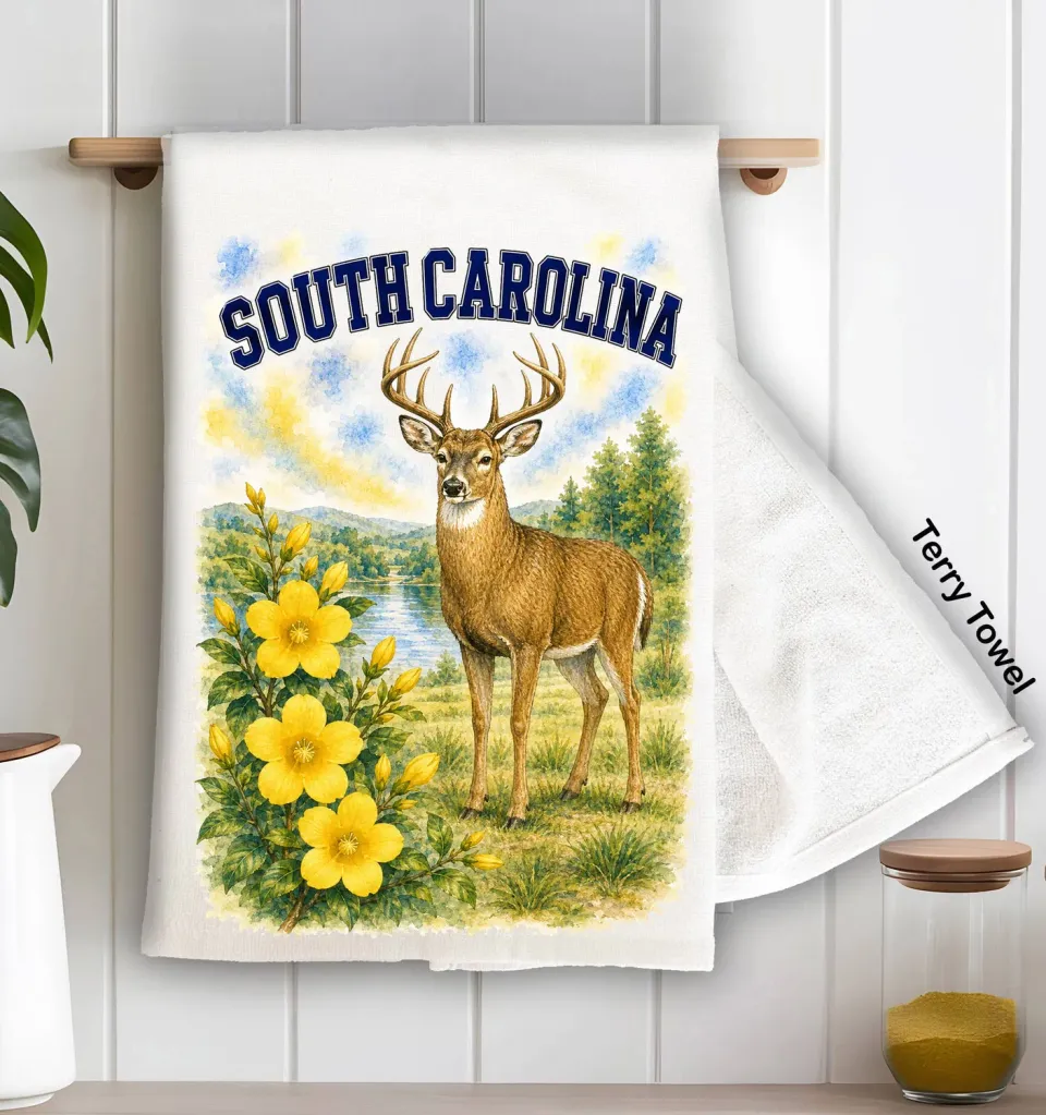 Avery Lane Gifts South Carolina køkkenhåndklæde hvid frotté