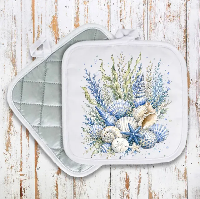 Avery Lane Gifts Coastal Blue Sea Shells grydelap 20x20 cm