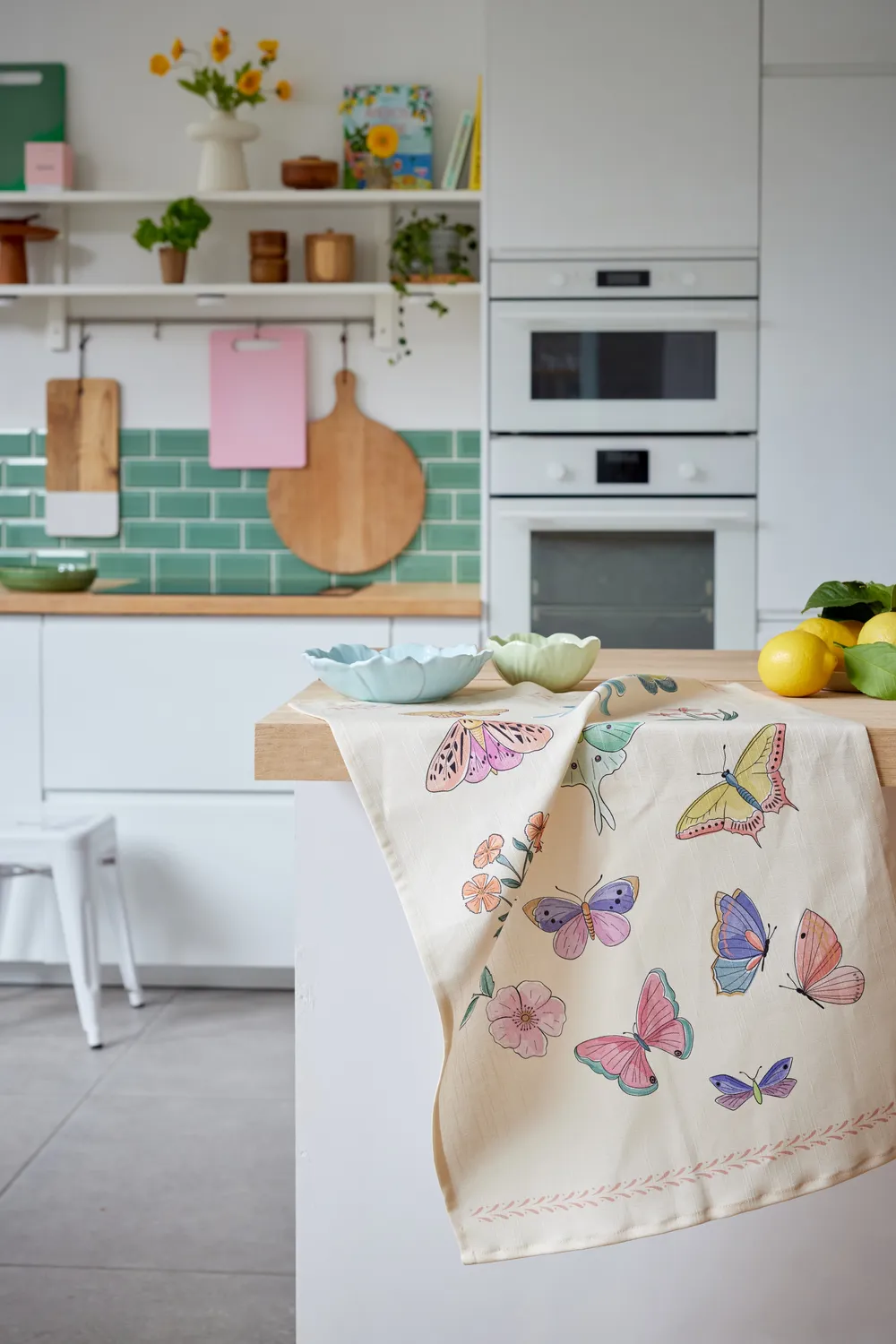 Coucke The Butterflies viskestykke hvid 50x75 sommerfugle