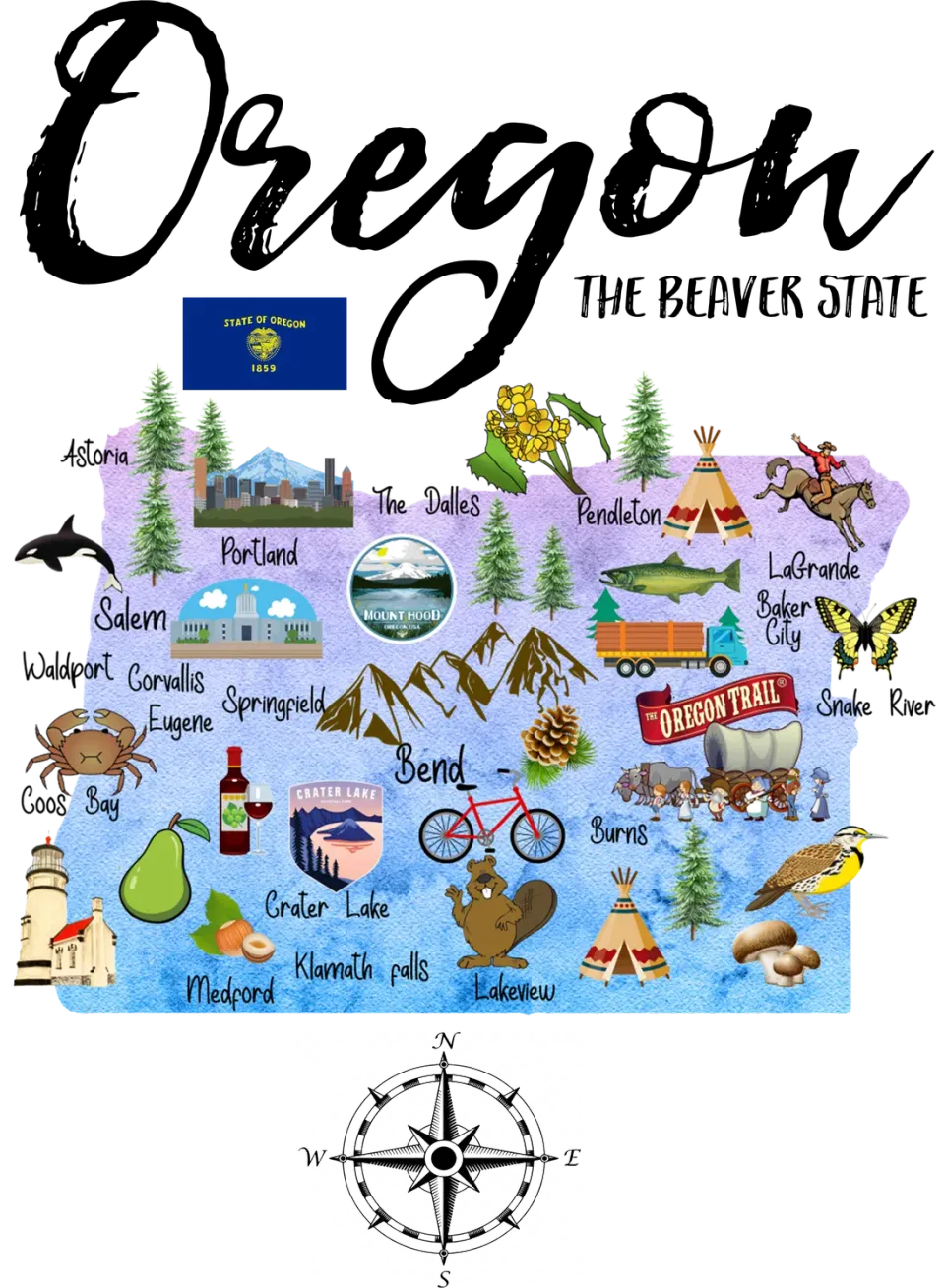 Avery Lane Gifts Oregon State Map souvenir kortmotiv