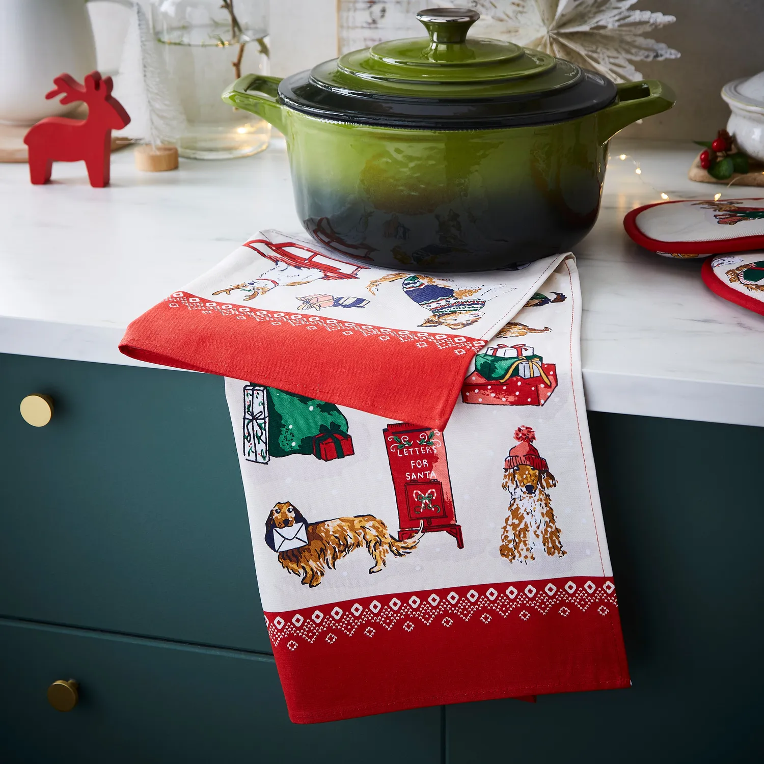 Ulster Weavers Merry Mutts viskestykke rød 100% bomuld