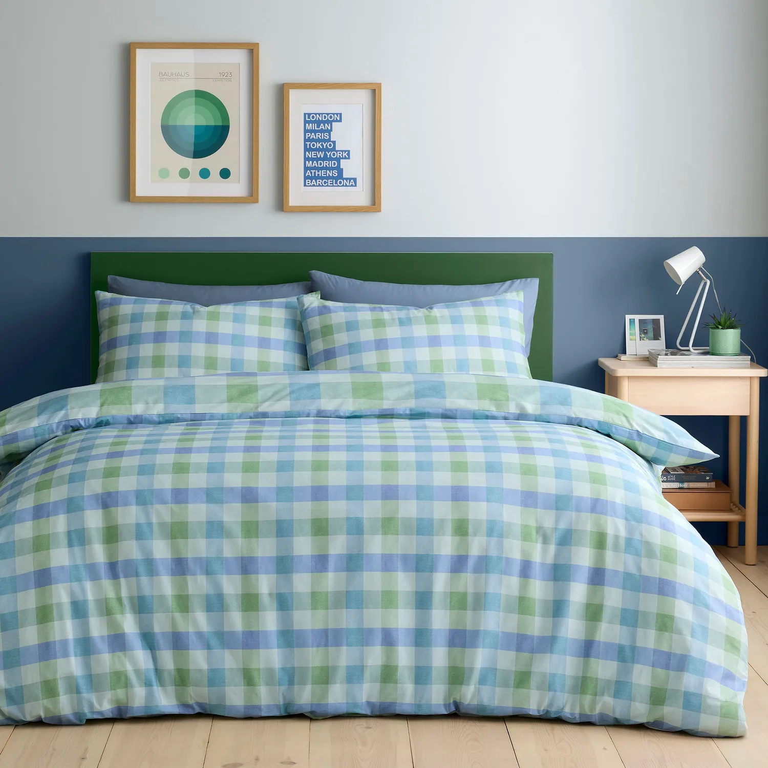 Fusion Block Check sengetøj blå polycotton ternet
