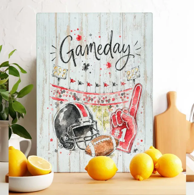 Avery Lane Gifts Gameday Football skærebræt glas 20x28 cm sort