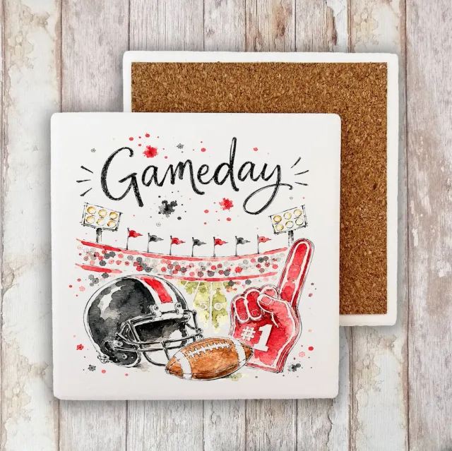 Gameday Football Black Red bordskåner sugende sten 10x10 cm