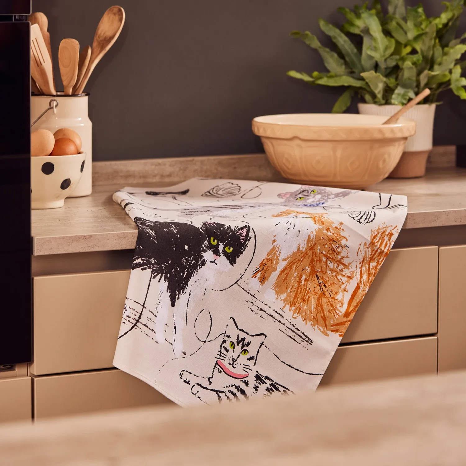 Ulster Weavers Feline Friends viskestykke grå katte