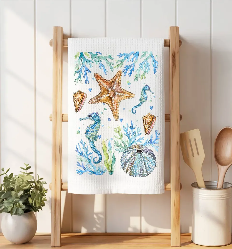 Avery Lane Gifts Coastal Blue Starfish viskestykke mikrofiber 41x36 cm