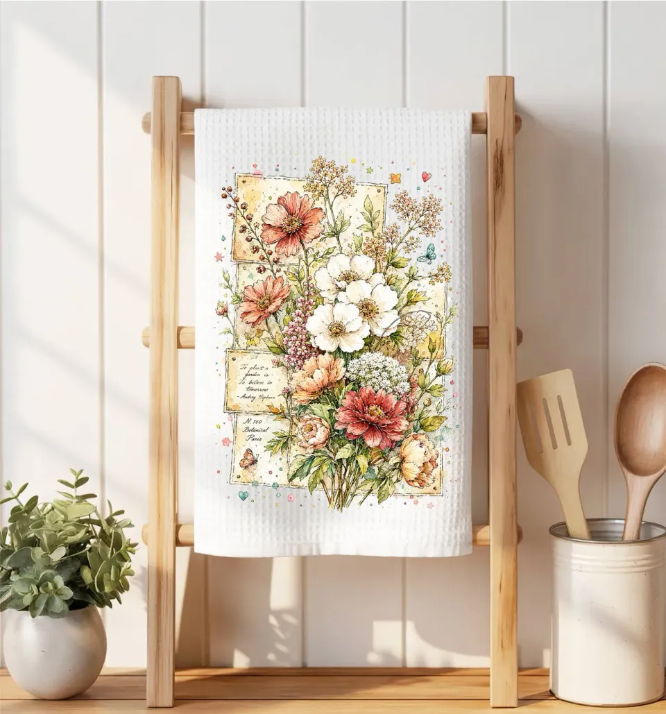 Avery Lane Gifts Vintage Wild Flowers rengøringsklud vaffel