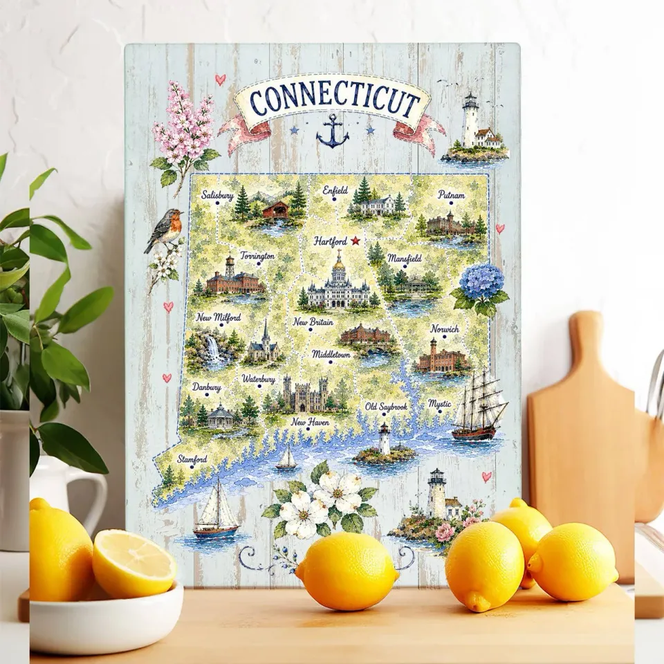 Avery Lane Gifts Connecticut skærebræt glas 28x38 kort