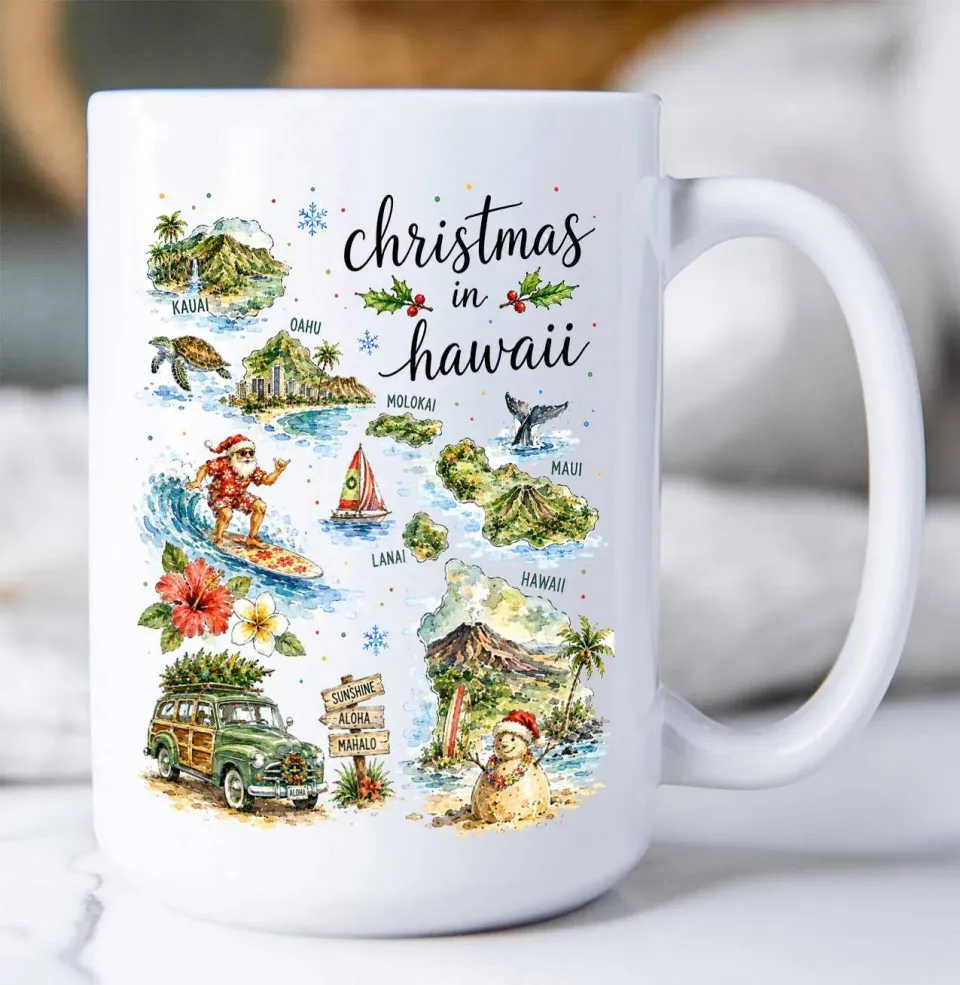 Avery Lane Gifts Christmas in Hawaii State Map krus 15 oz hvid keramik