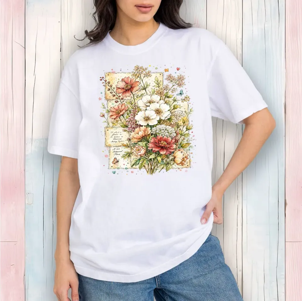 Avery Lane Gifts Vintage Spring Wild Flowers t-shirt hvid bomuld