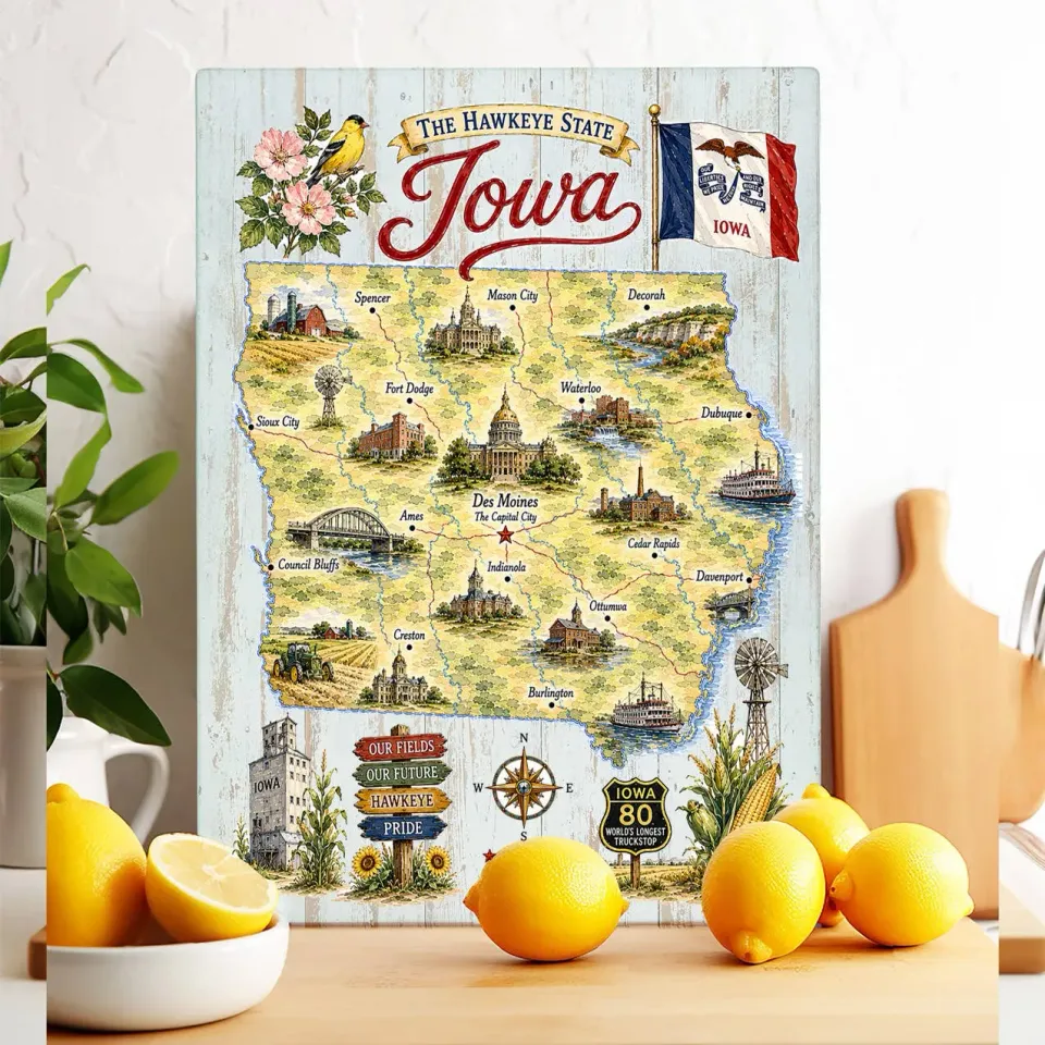 Avery Lane Gifts Iowa State Map skærebræt i glas 28x38 cm
