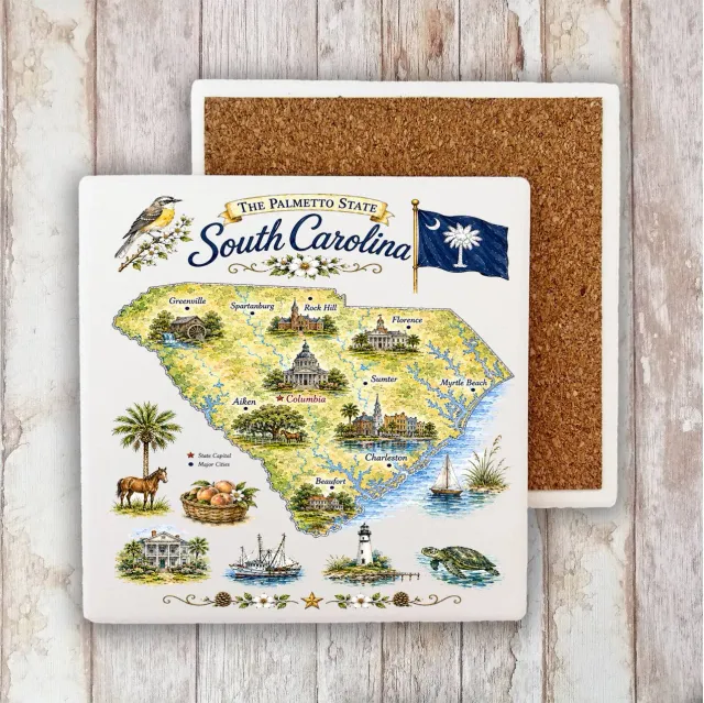 Avery Lane Gifts South Carolina State Map bordskåner sten