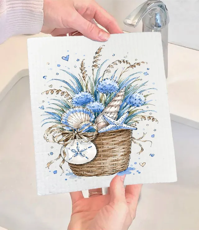 Avery Lane Gifts Coastal Blue Baskets of Shells karklud 17x20