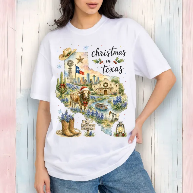 Avery Lane Gifts Christmas Texas t-shirt hvid bomuld