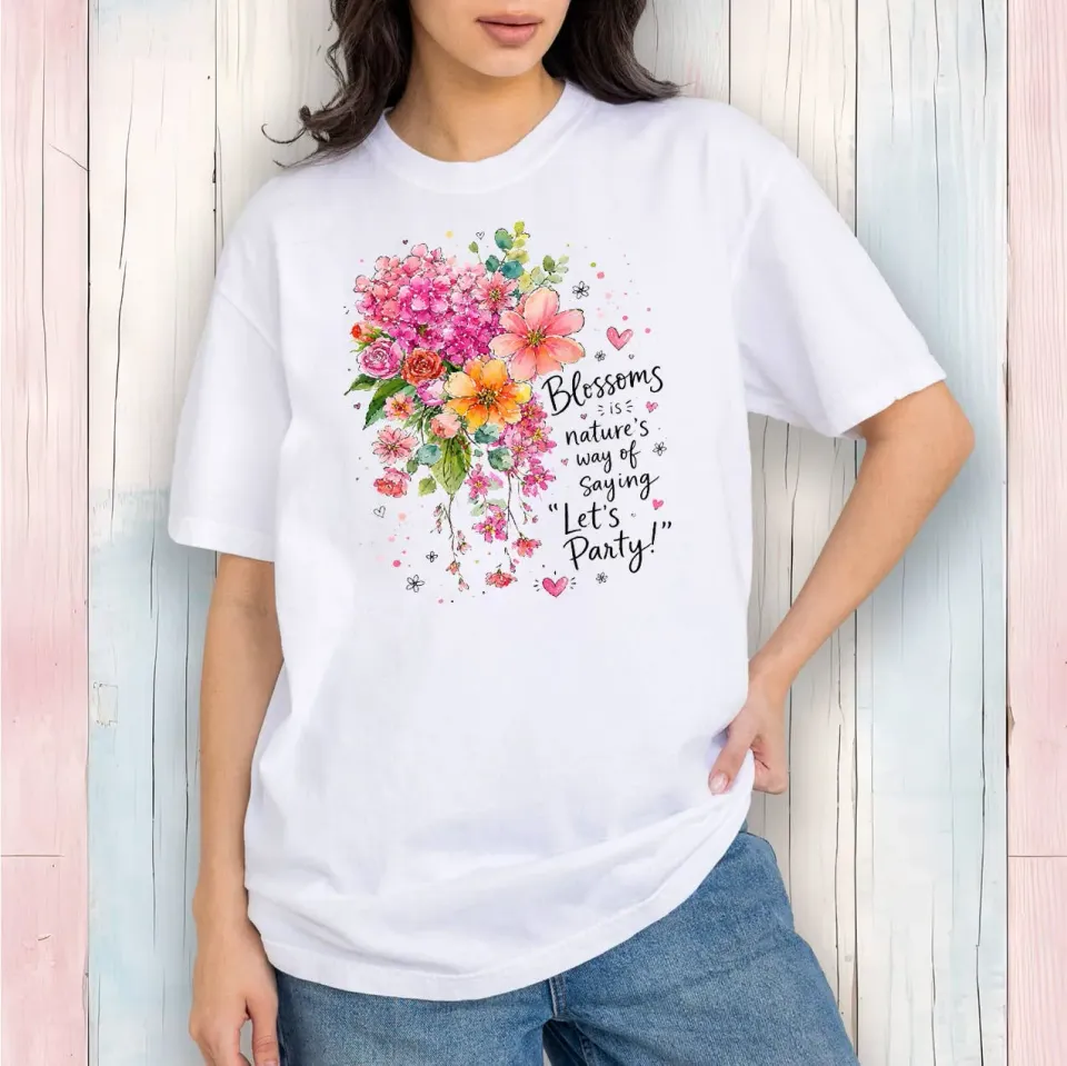 Avery Lane Gifts Blossom Lets Party T-shirt hvid bomuld