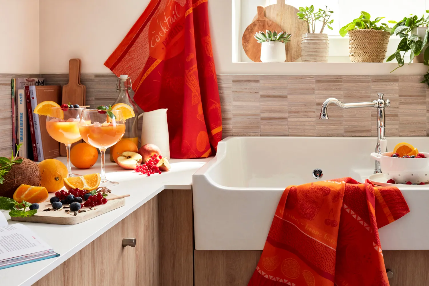Coucke Fruit Cocktail viskestykke 50x75 cm orange bomuld