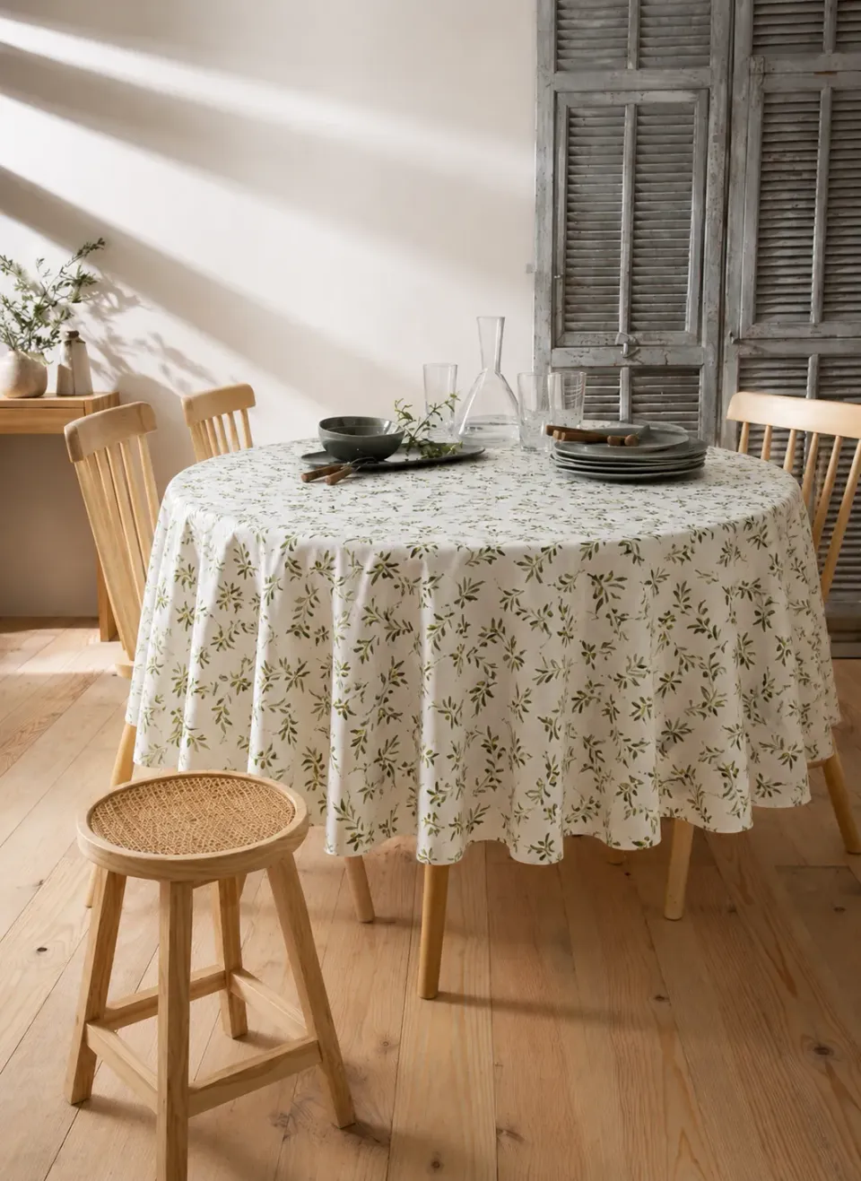 Coucke Olives rund dug 180 cm grøn bomuld hør