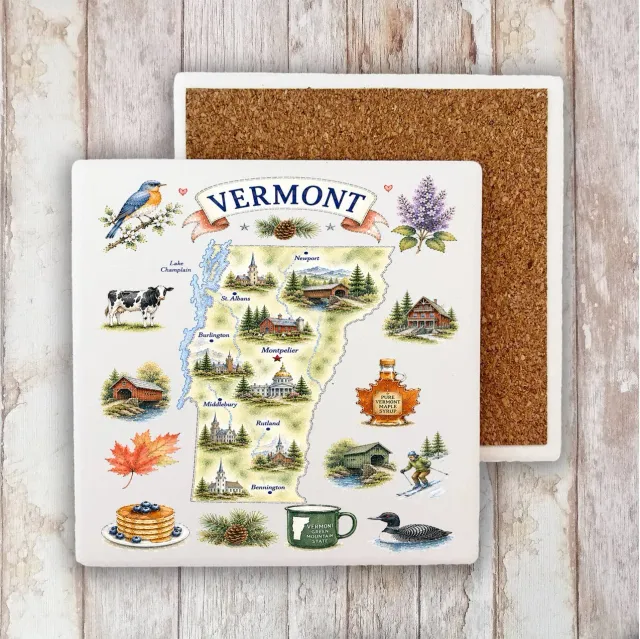 Avery Lane Vermont State Map bordskåner sten 10x10 cm