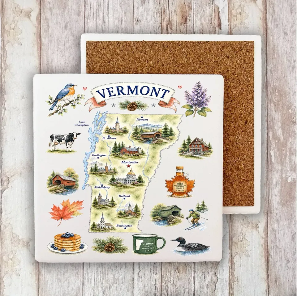 Avery Lane Vermont State Map bordskåner sten 10x10 cm