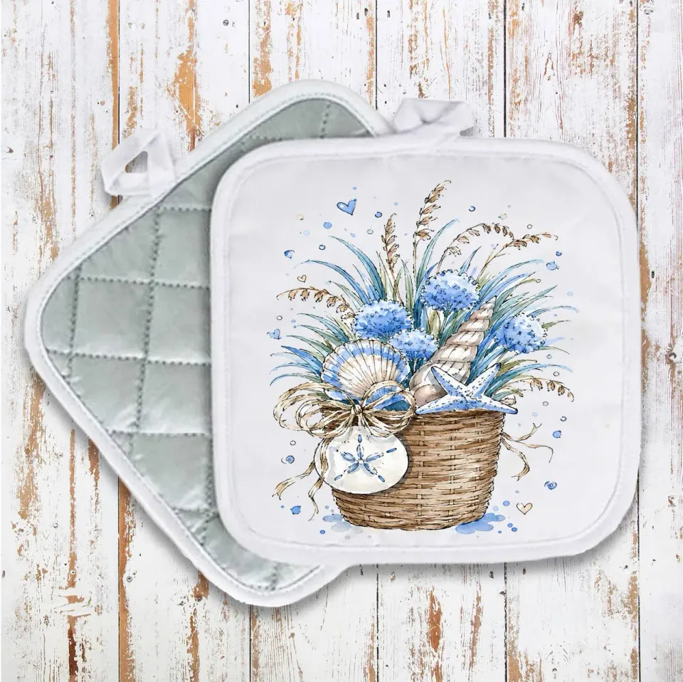 Avery Lane Gifts Coastal Blue Baskets Shells grydelap 20x20 cm bomuld