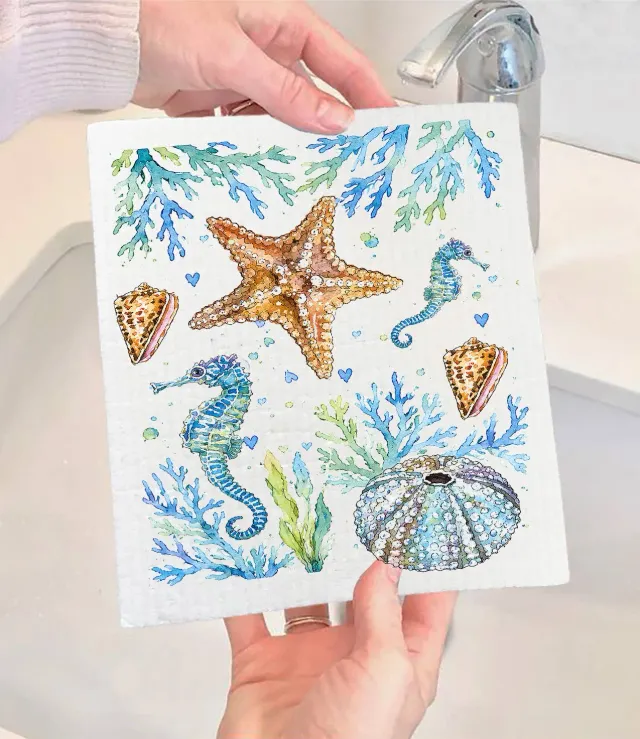 Avery Lane Gifts Coastal Blue Starfish svensk karklud 17x20