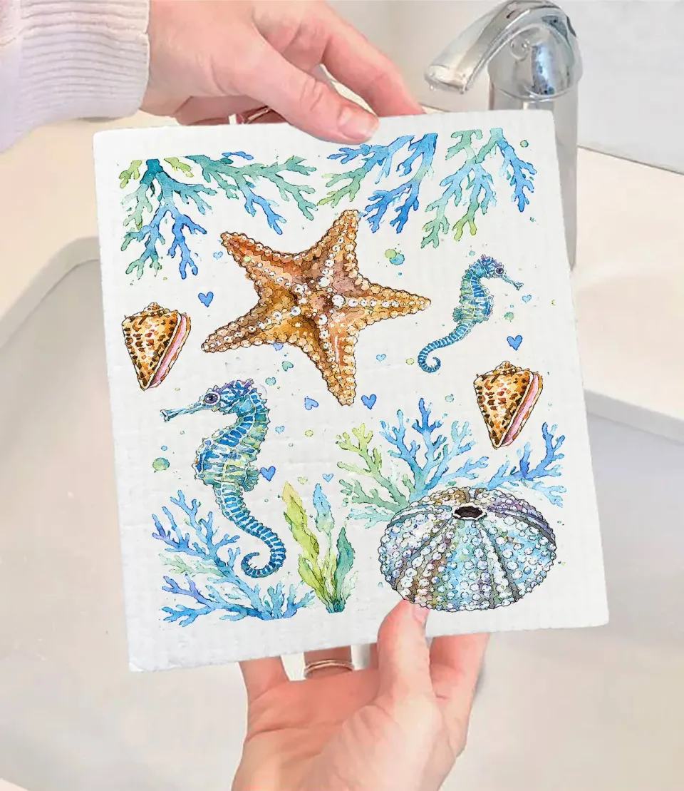 Avery Lane Gifts Coastal Blue Starfish svensk karklud 17x20