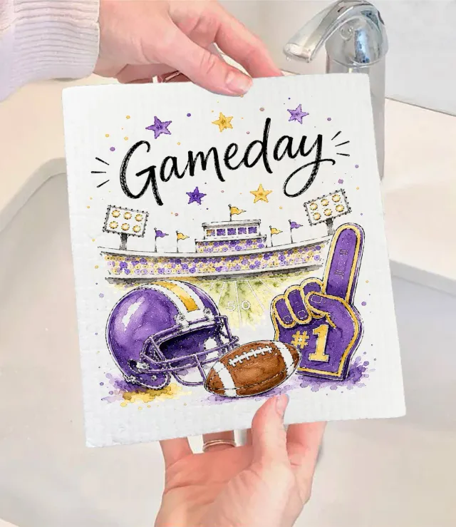 Gameday Football Purple Gold svensk karklud 17x20 cm