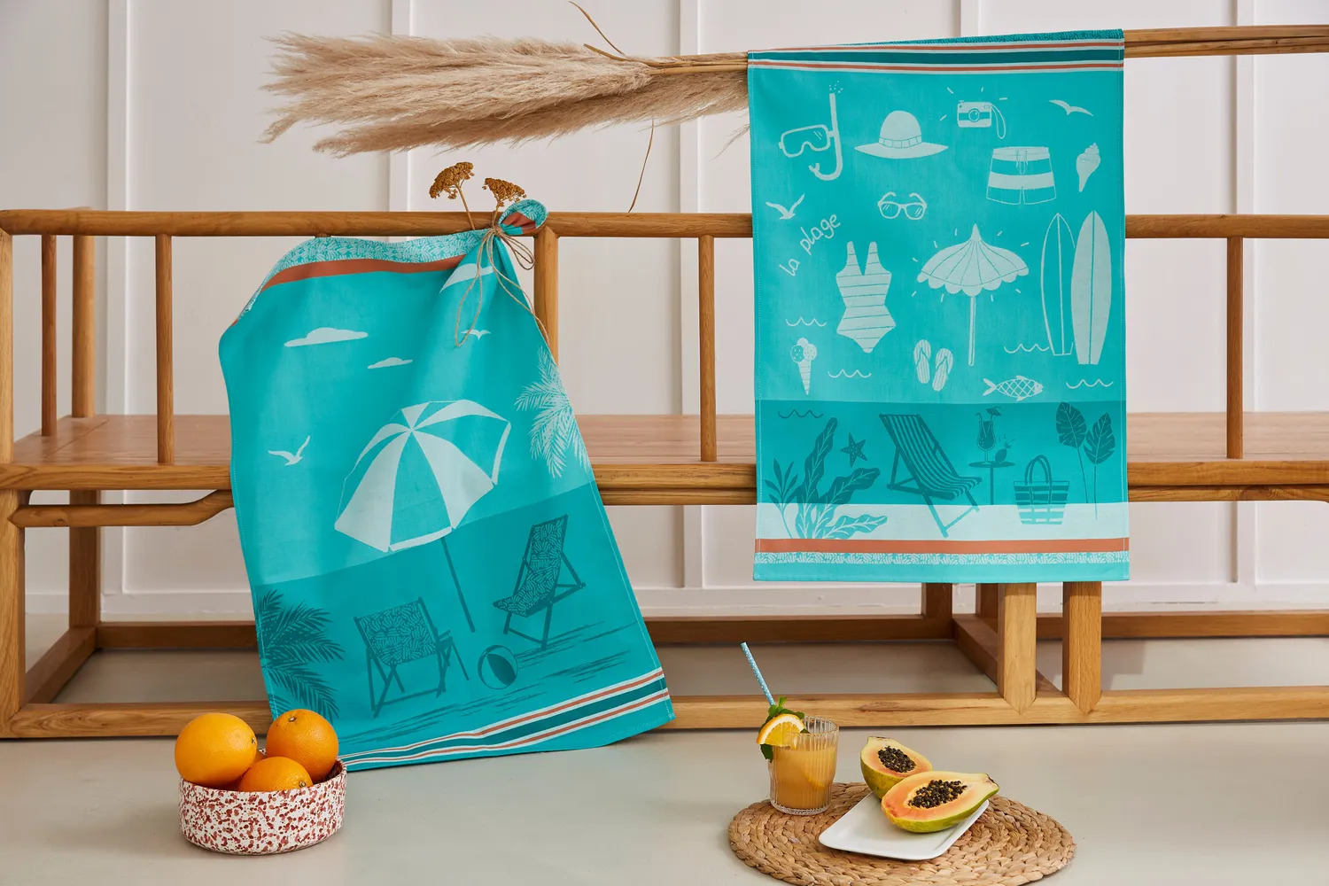 Coucke At The Beach viskestykke blå bomuld 50x75 jacquard
