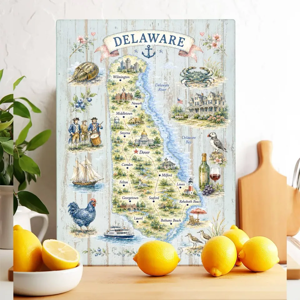 Avery Lane Gifts State Map Delaware Landmark skærebræt glas 28x38 cm